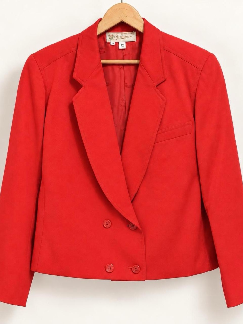 Vintage 80s Gucci Red Wool Double Breasted Blazer 42